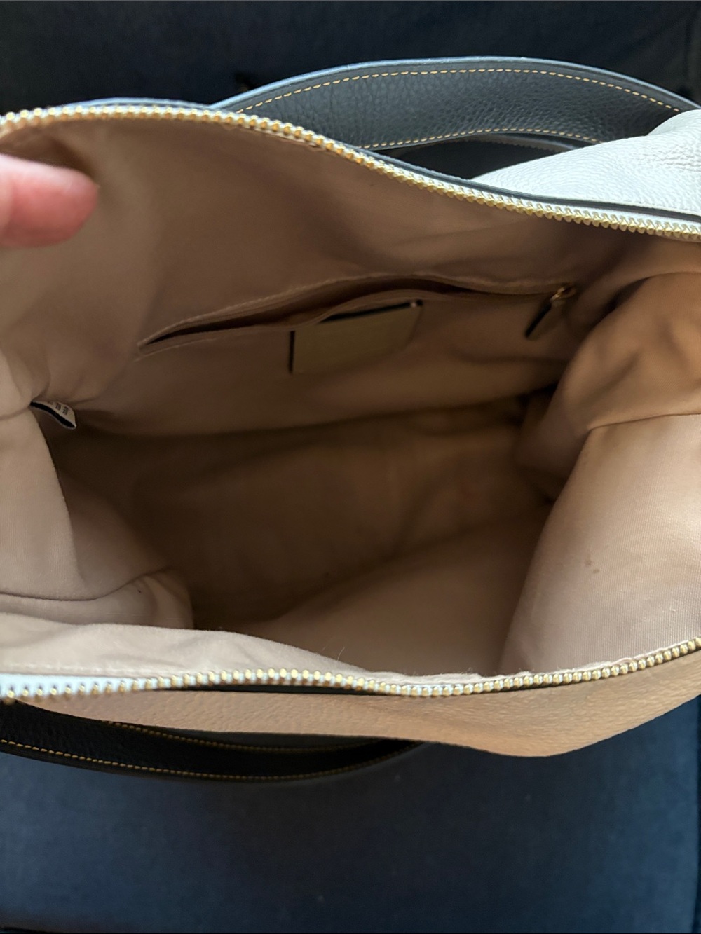 Coach Two-Tone Pebbled Leather Shoulder Bag in Cream and Black - Picture 7 of 8